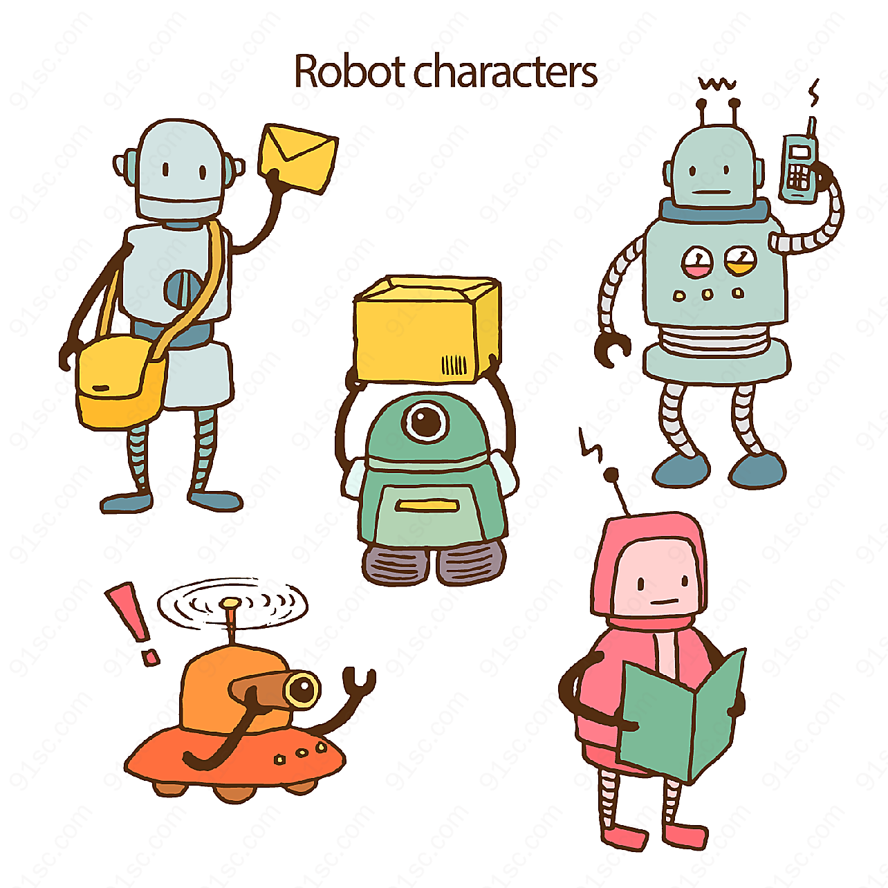 工作中的机器人矢量卡通角色