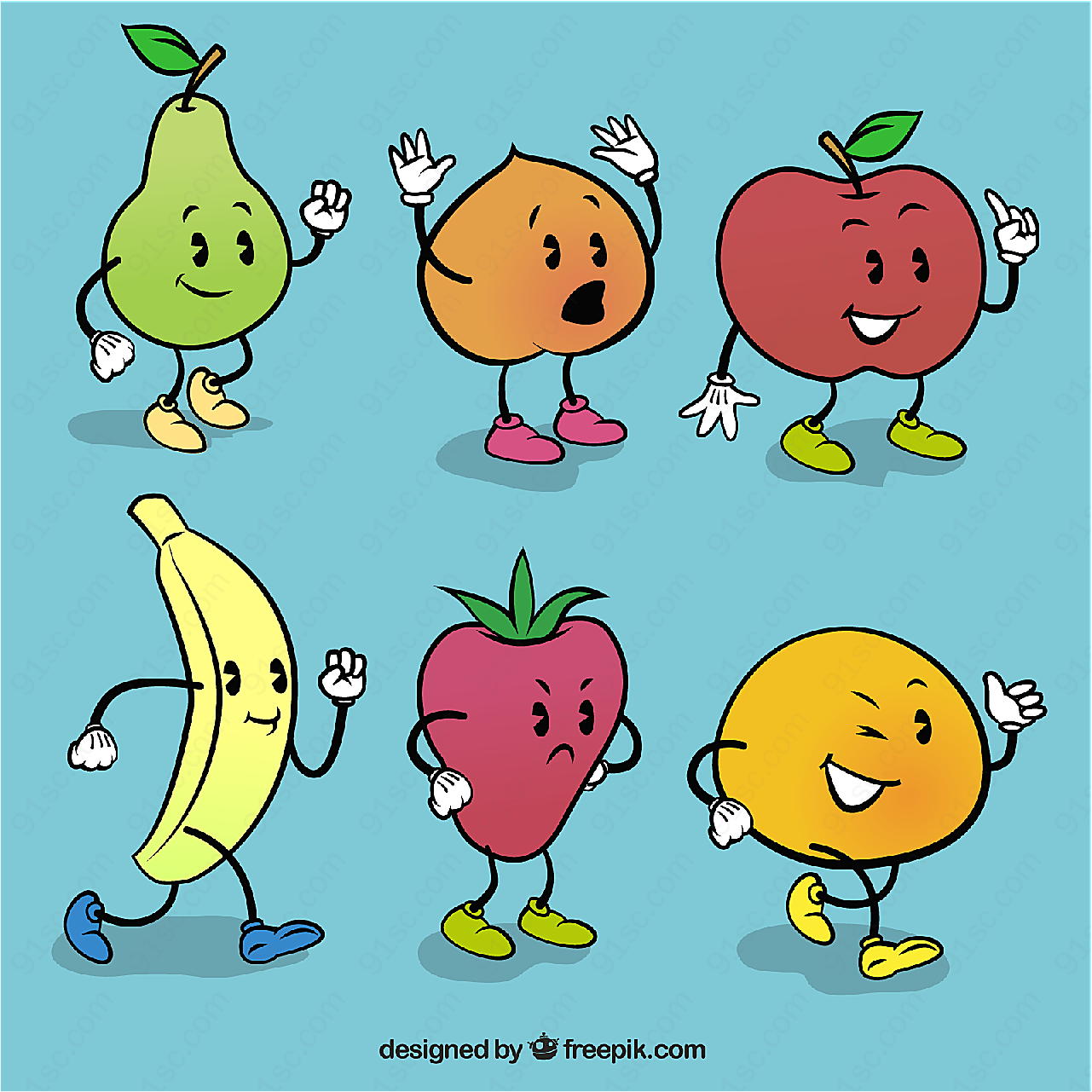 可爱表情水果矢量卡通角色