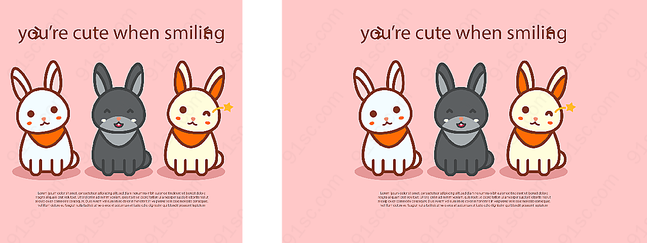 可爱笑脸兔子矢量卡通动物
