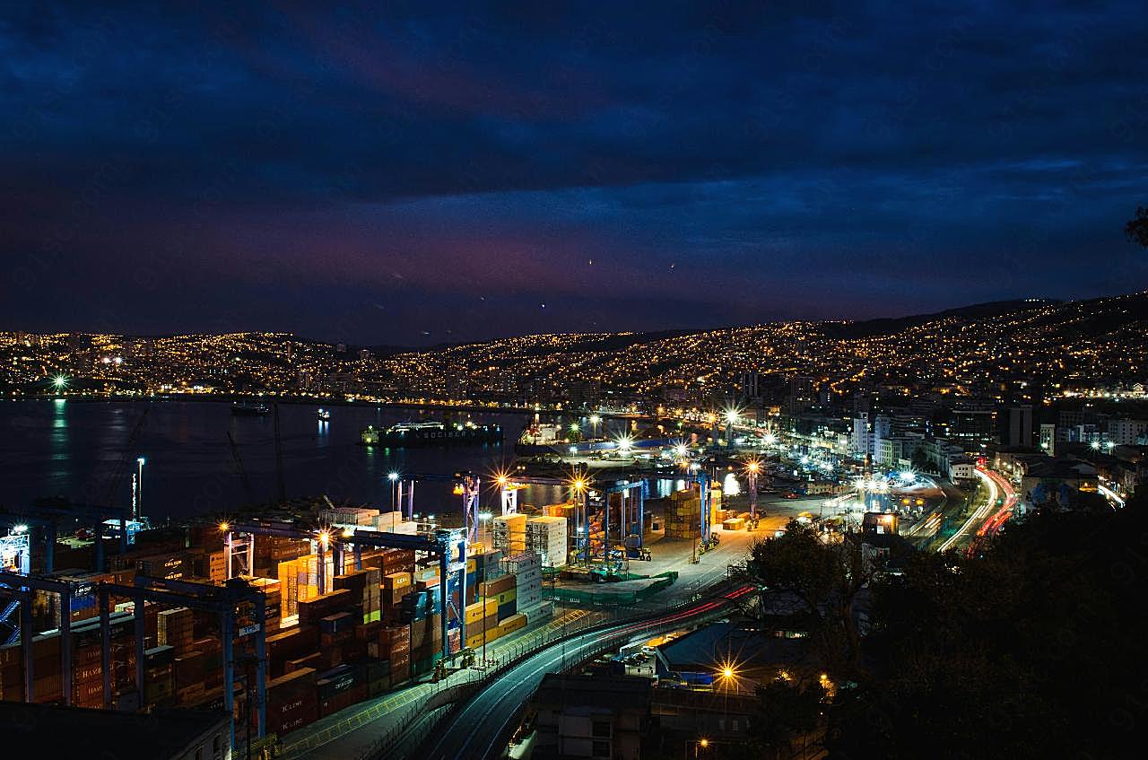 瓦尔帕莱索城市夜景图片摄影