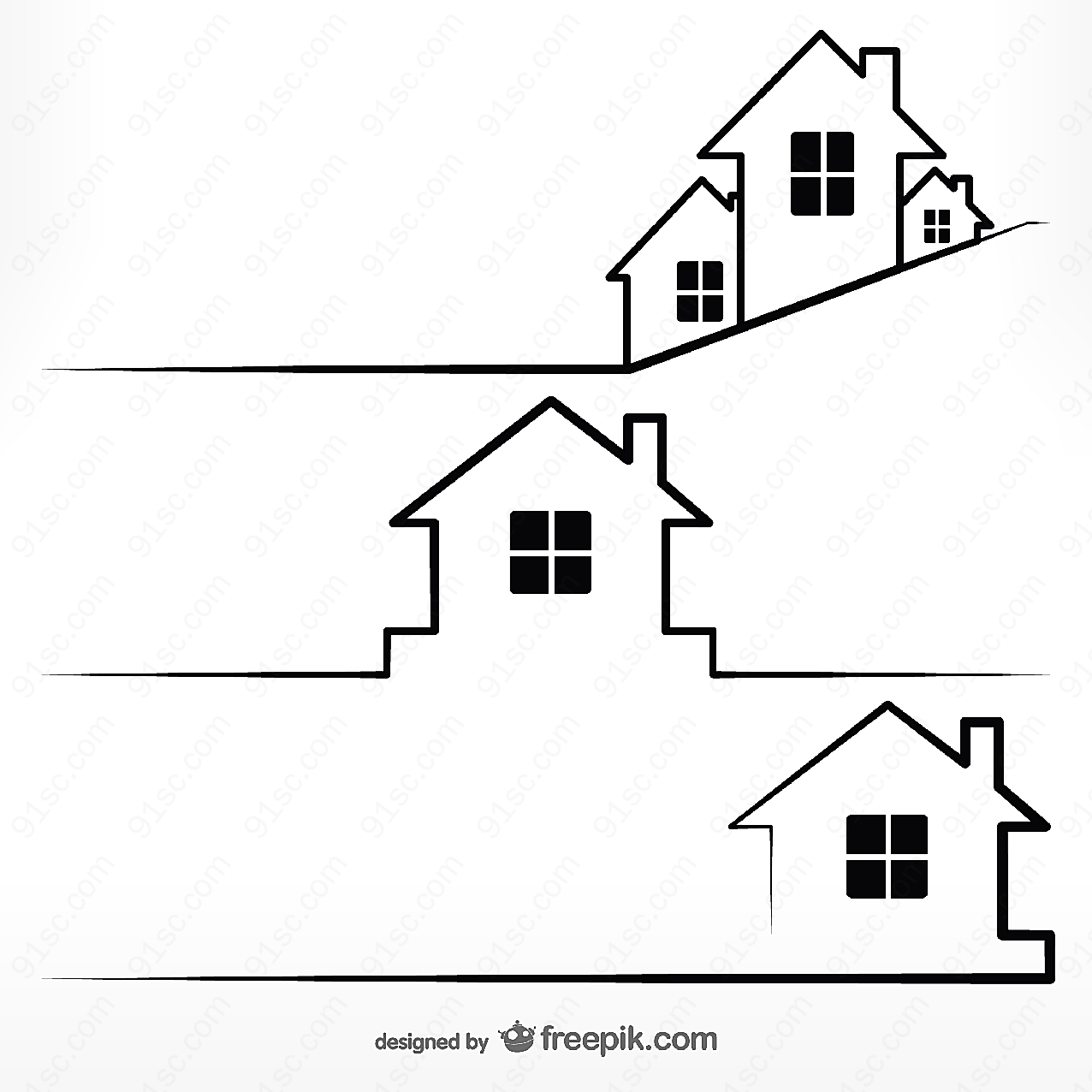 线条房屋简笔画矢量素材矢量概念