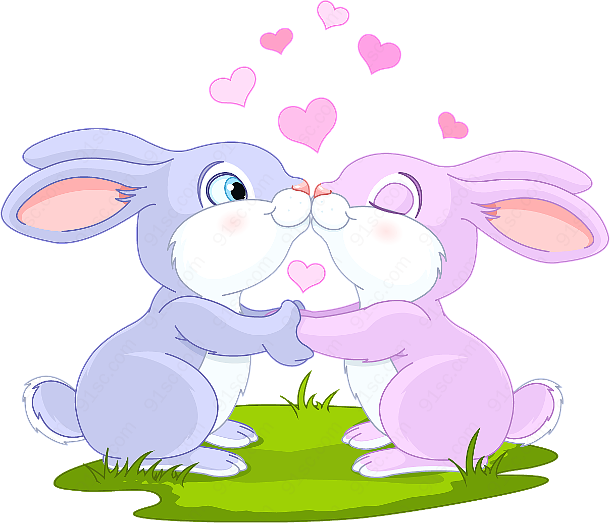 亲吻情侣兔子矢量卡通动物