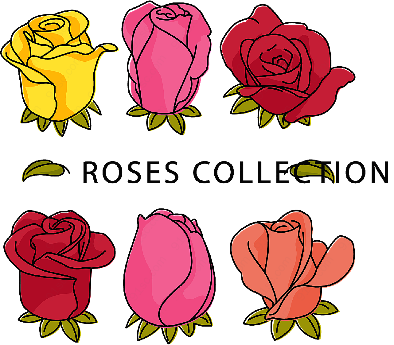 彩色玫瑰花设计矢量花草树木