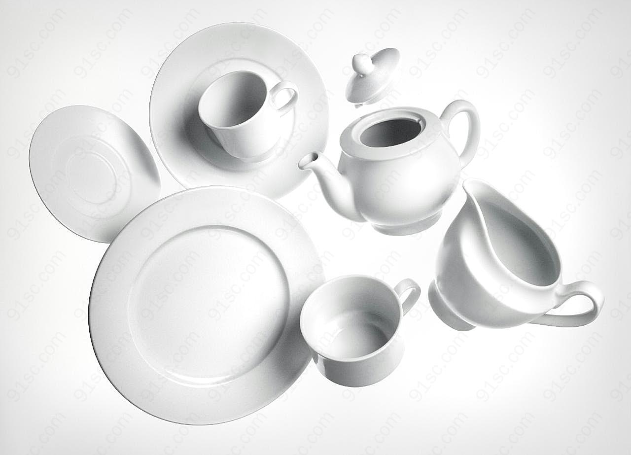 双人白瓷茶具图片生活用品