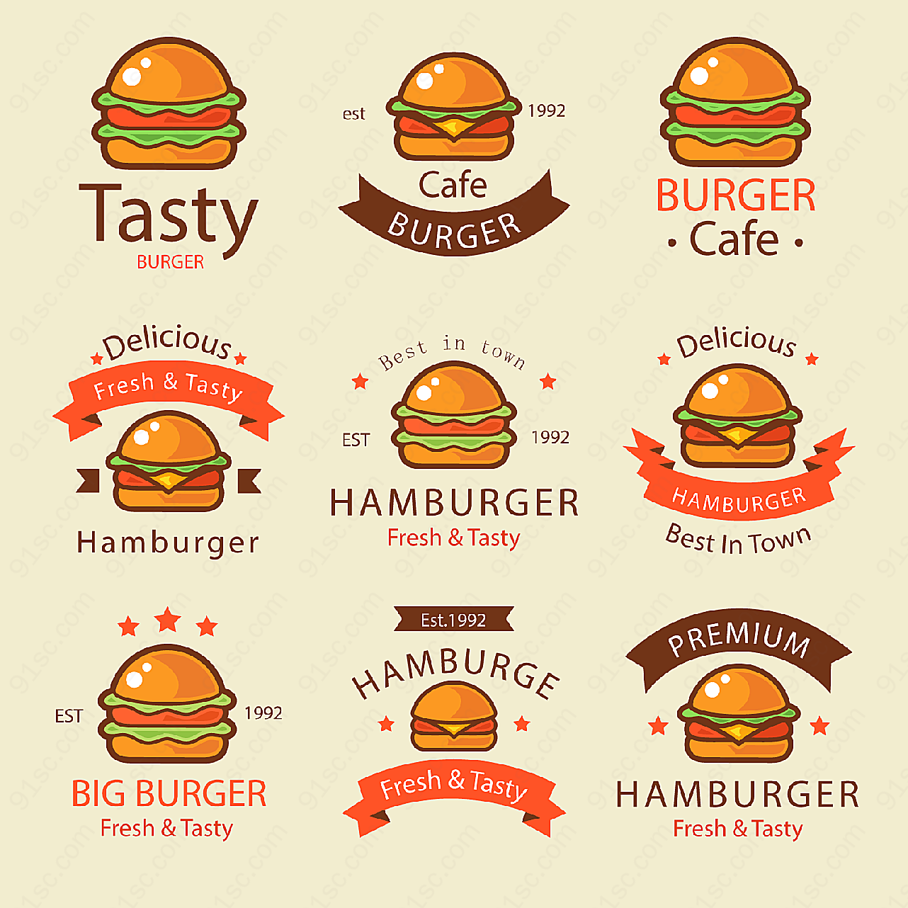 彩色汉堡包标志矢量logo图形