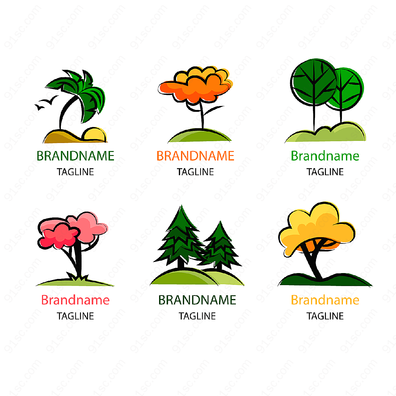 彩色树木标志矢量logo图形
