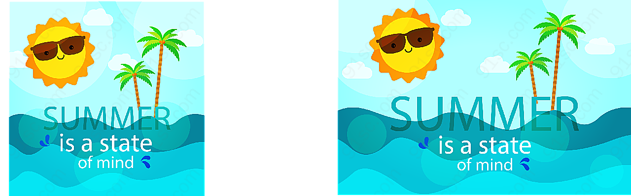 夏季太阳和大海卡通矢量插画
