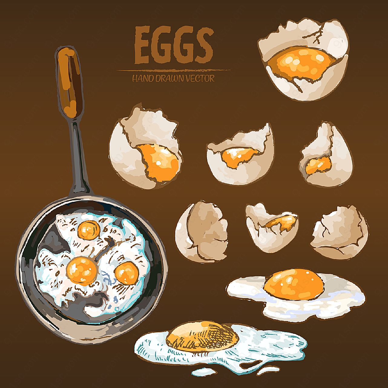 手绘烹饪鸡蛋料理矢量美食