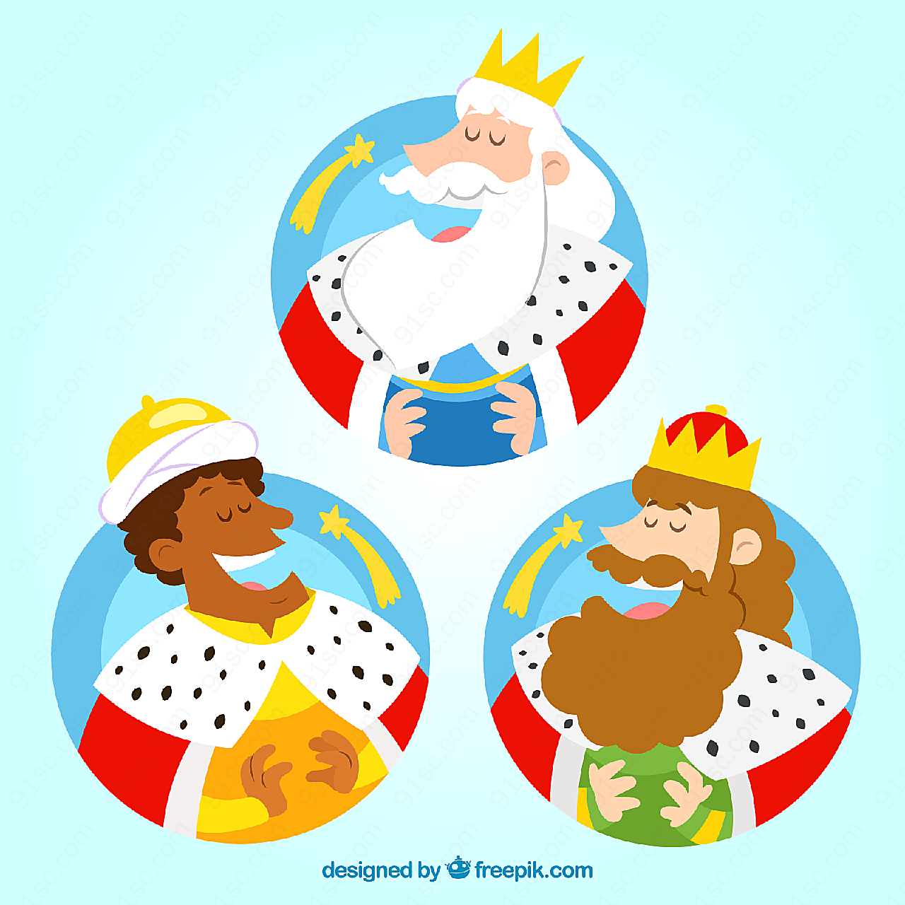 3个国王标签矢量卡通角色
