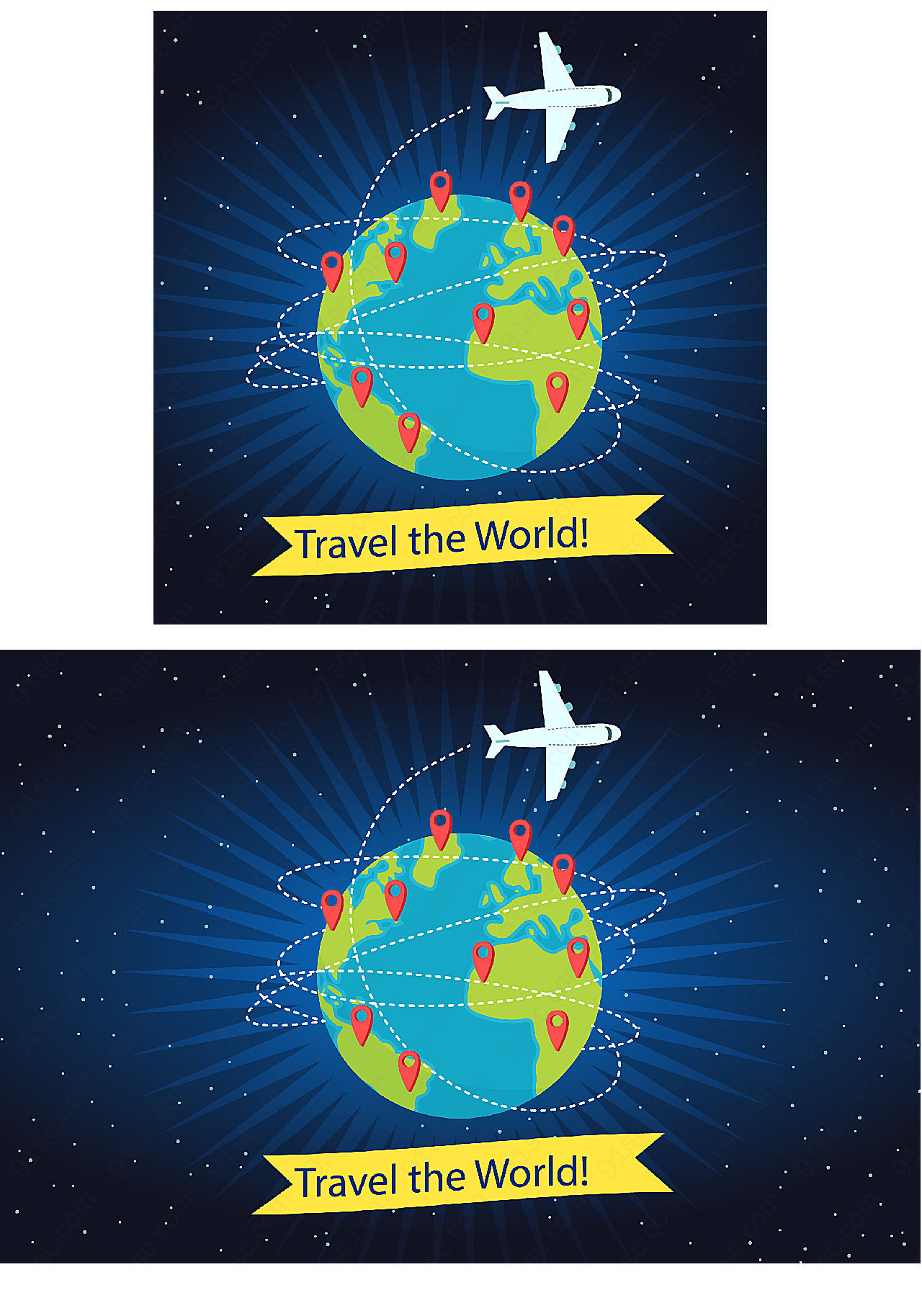 卡通环球旅行飞机卡通矢量插画