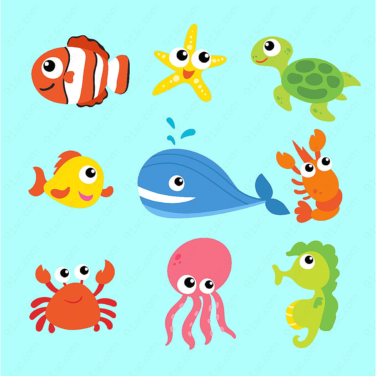 卡通海洋动物矢量卡通动物