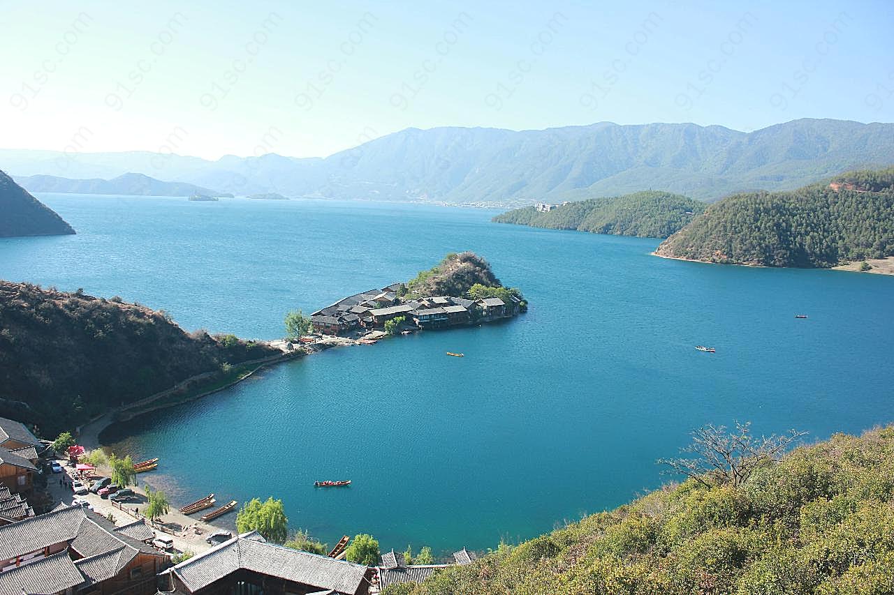 俯视泸沽湖自然摄影