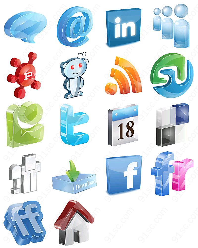3d社交媒体标志图标