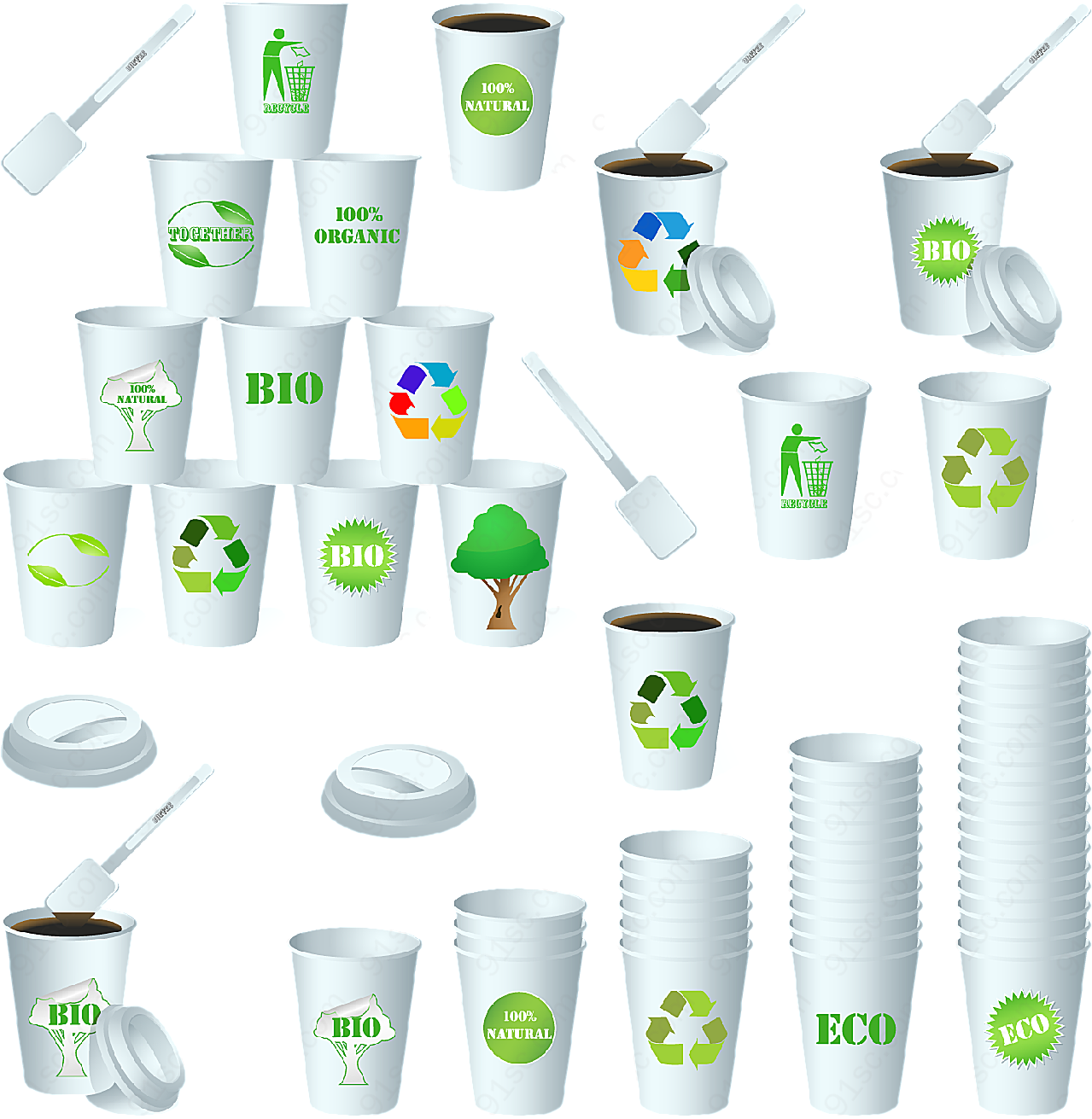 生态纸杯设计矢量生活用品