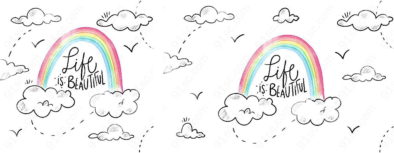 云朵上的彩虹卡通矢量插画