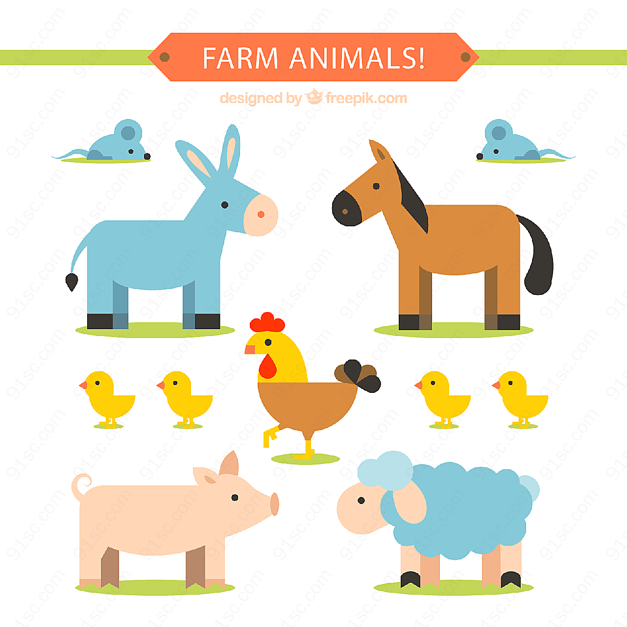 卡通农场动物矢量卡通动物