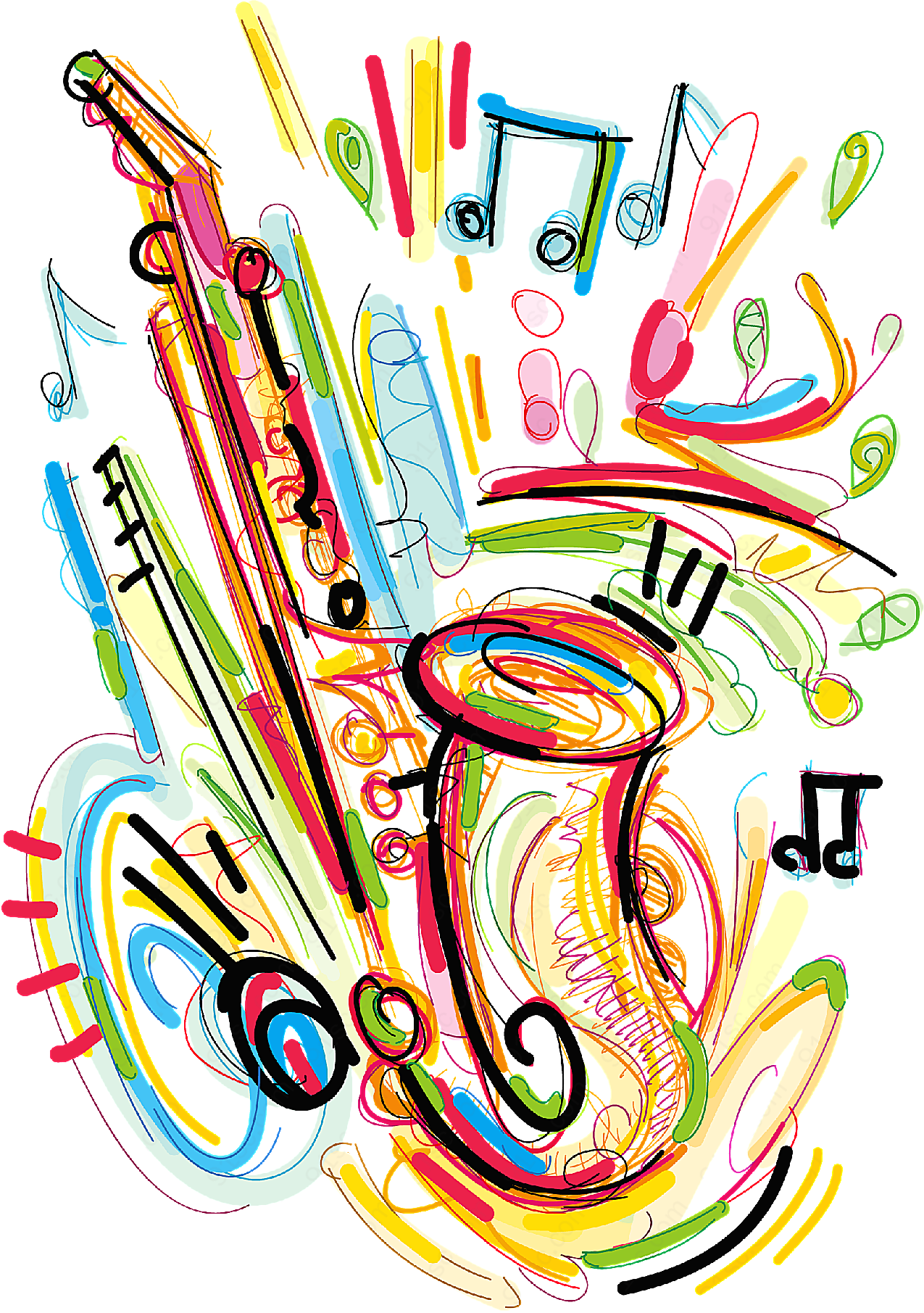 手绘涂鸦彩色乐器矢量音乐舞蹈