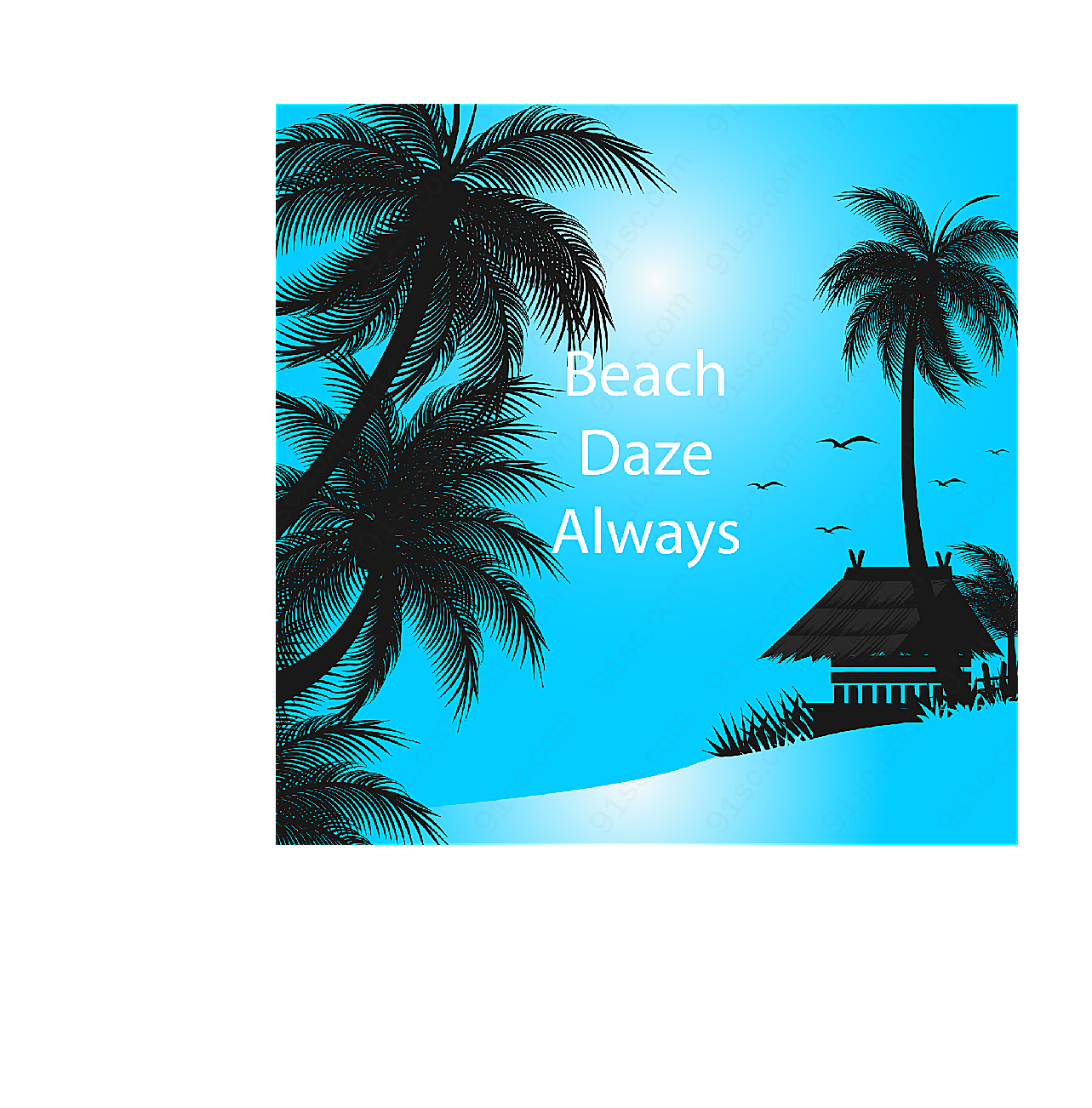 沙滩椰子树风景剪影矢量自然风景