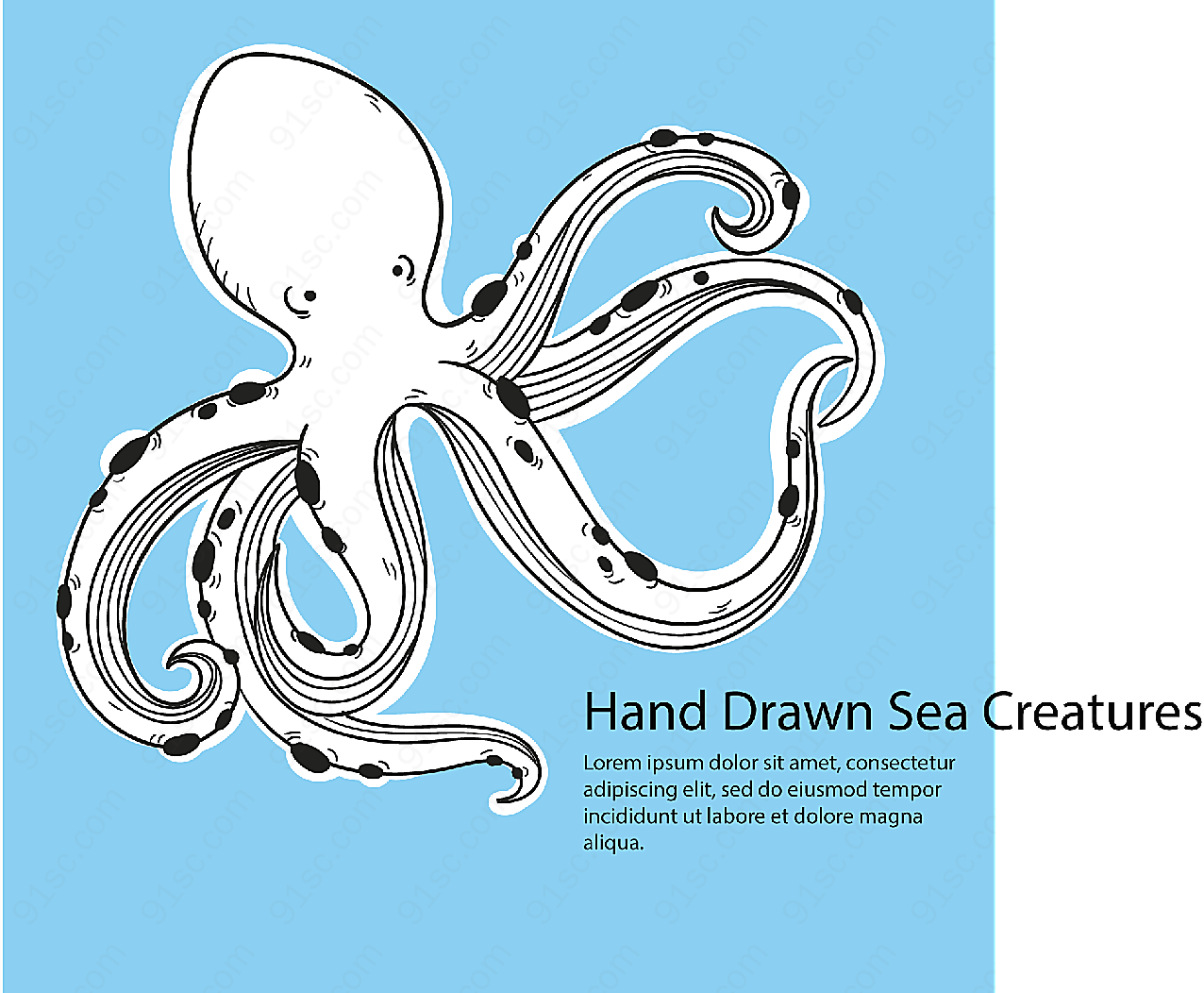 手绘章鱼设计水中生物