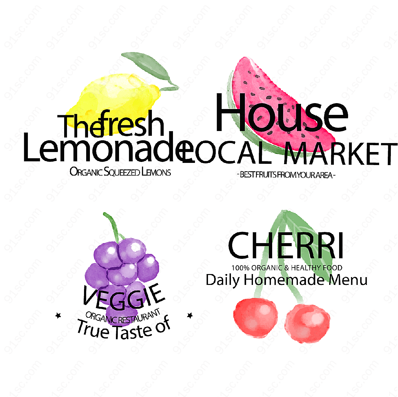 水果手工食品标签label矢量