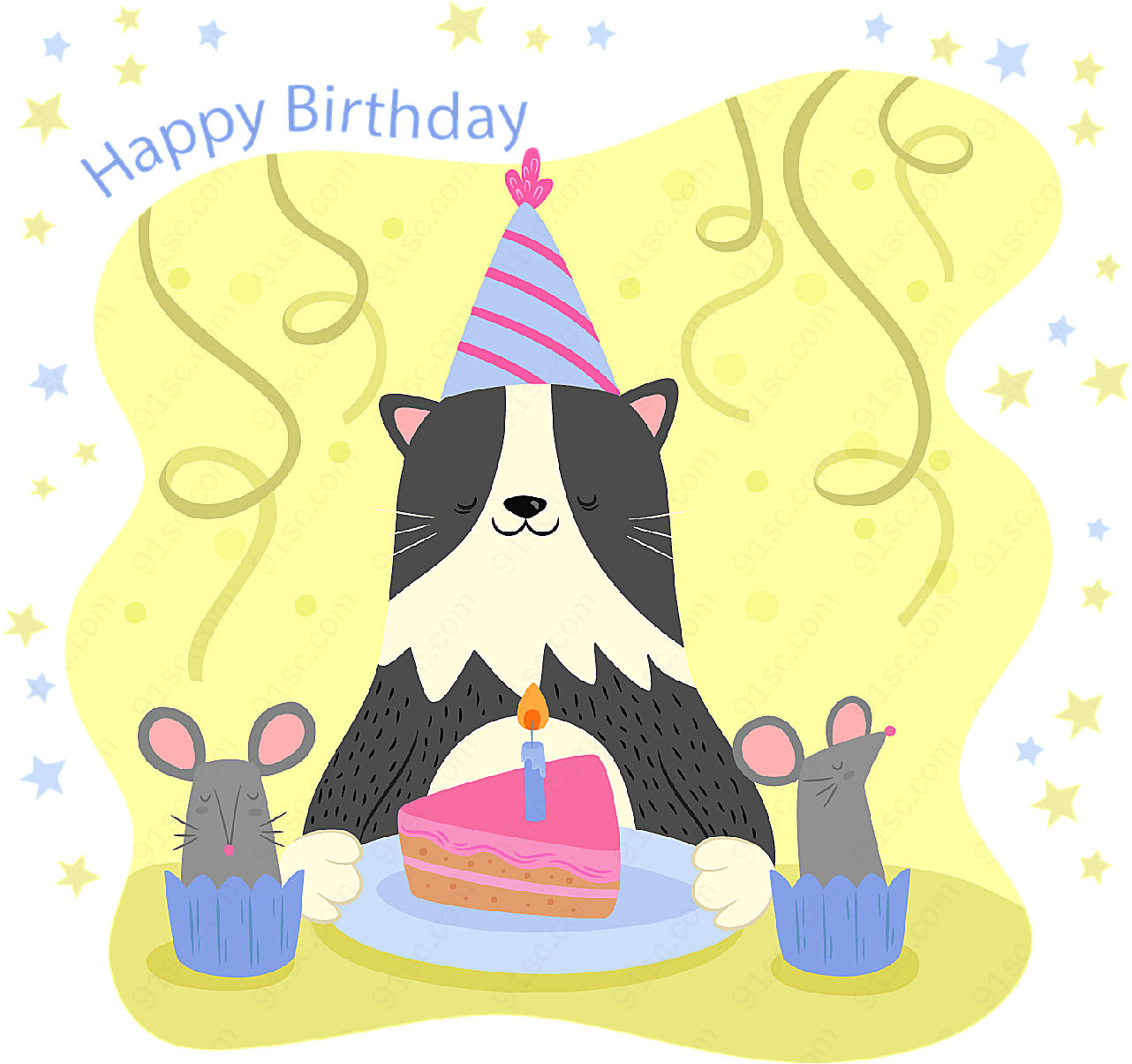 生日猫咪和蛋糕矢量生日