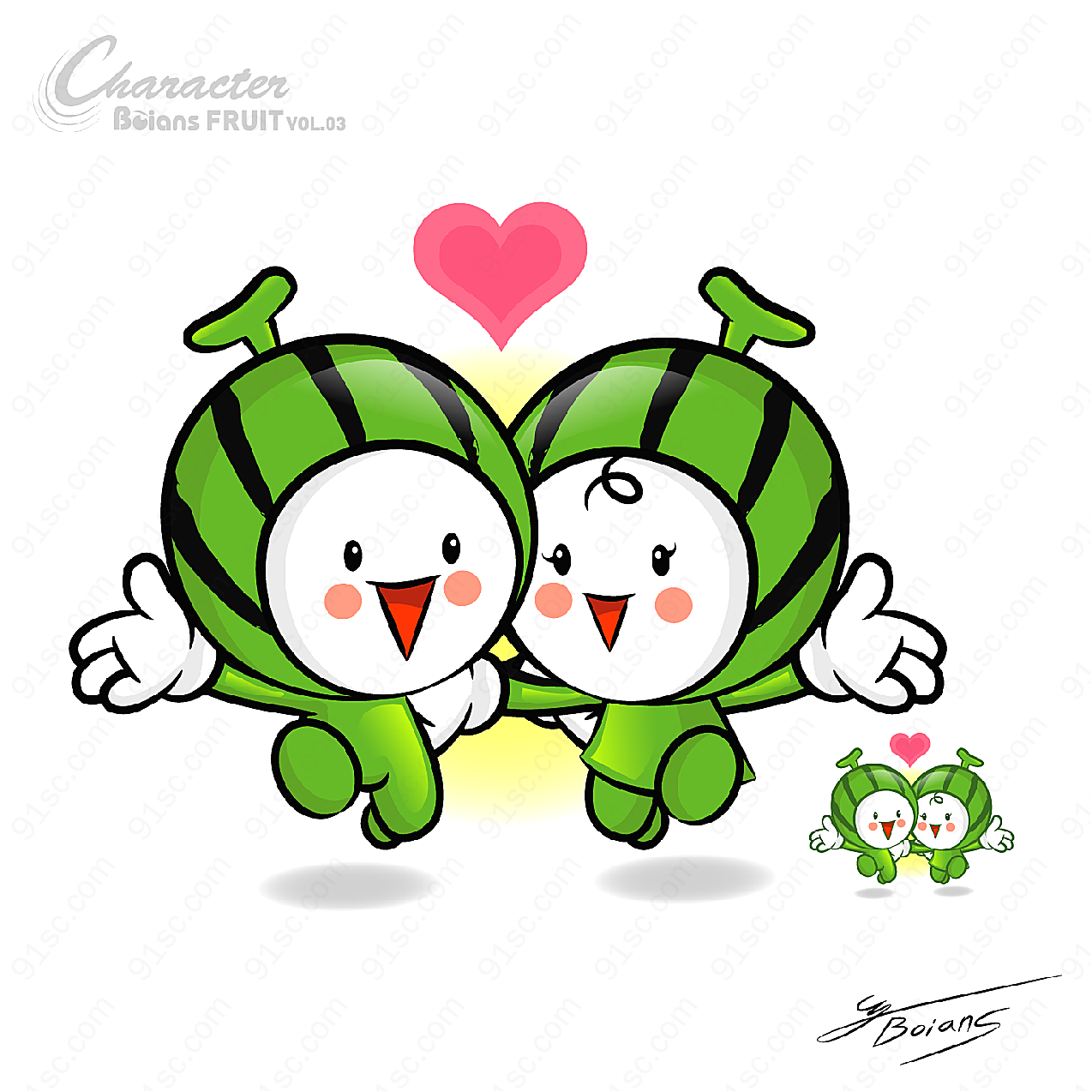 卡通西瓜玩偶矢量卡通角色