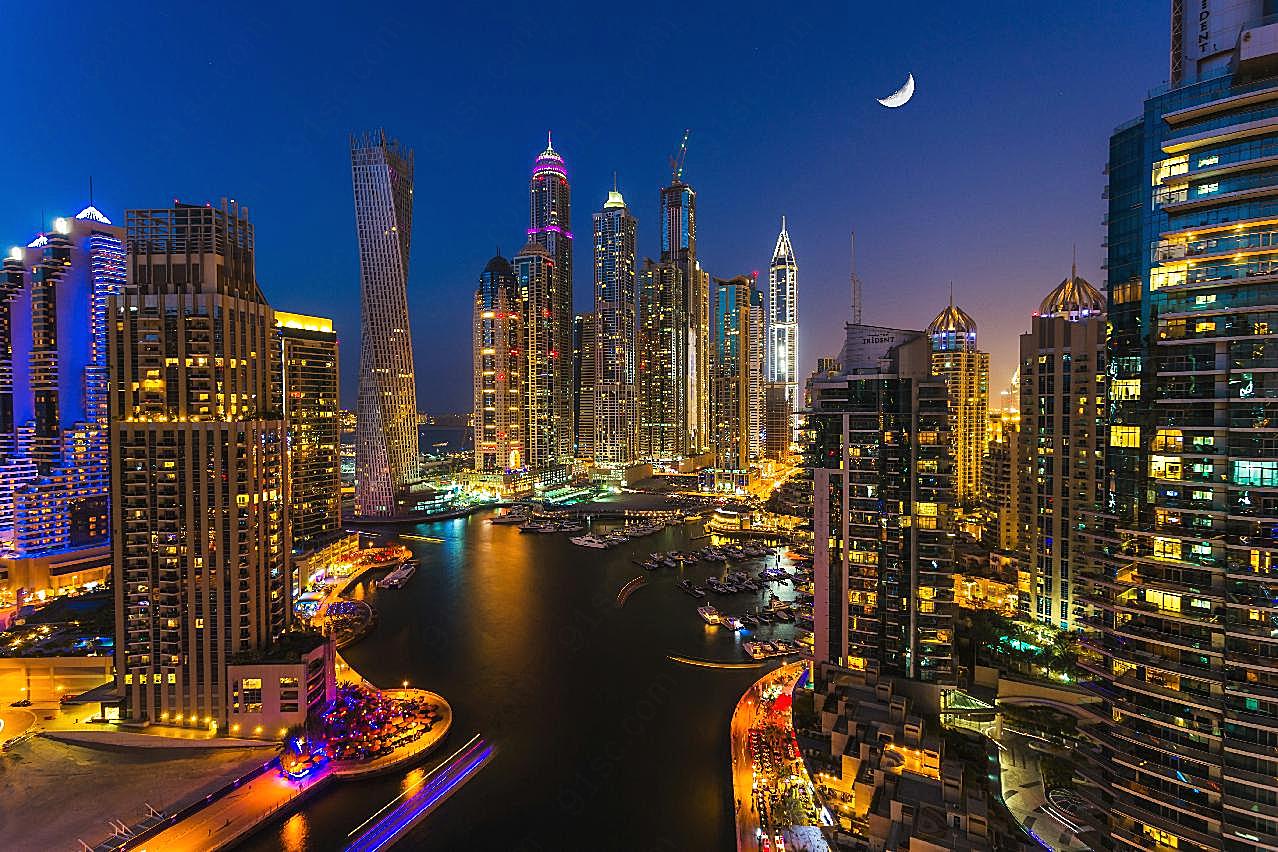 迪拜夜景图片城市景观