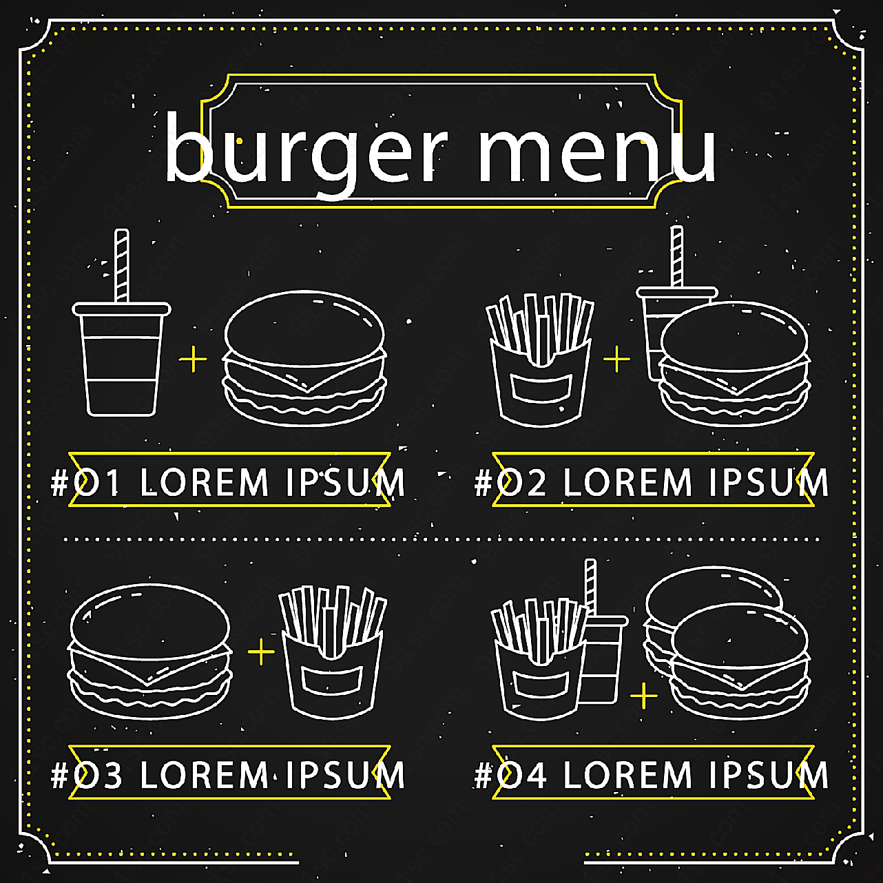 汉堡包黑板菜单平面广告