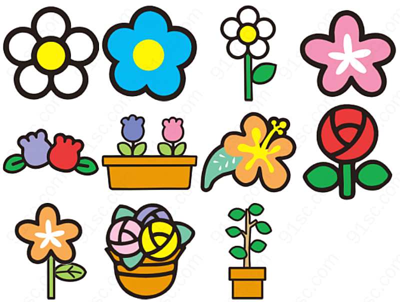 卡通鲜花盆栽动物植物