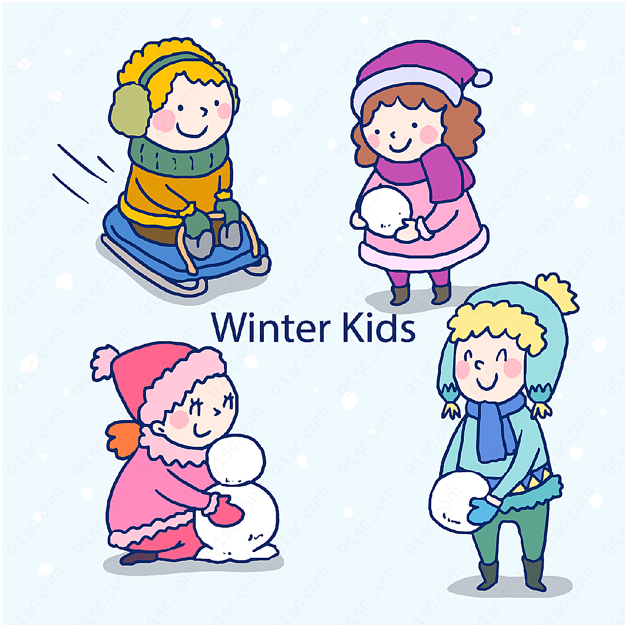 可爱冬季儿童矢量儿童幼儿