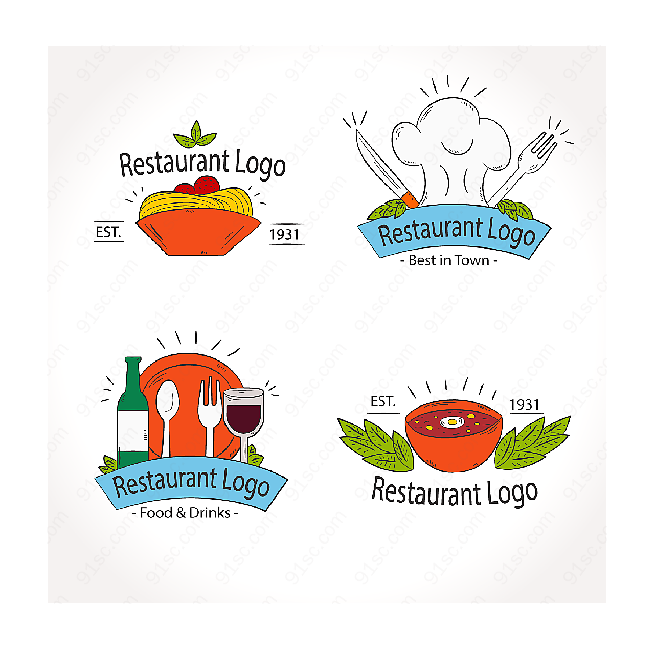 彩绘餐厅标志矢量logo图形