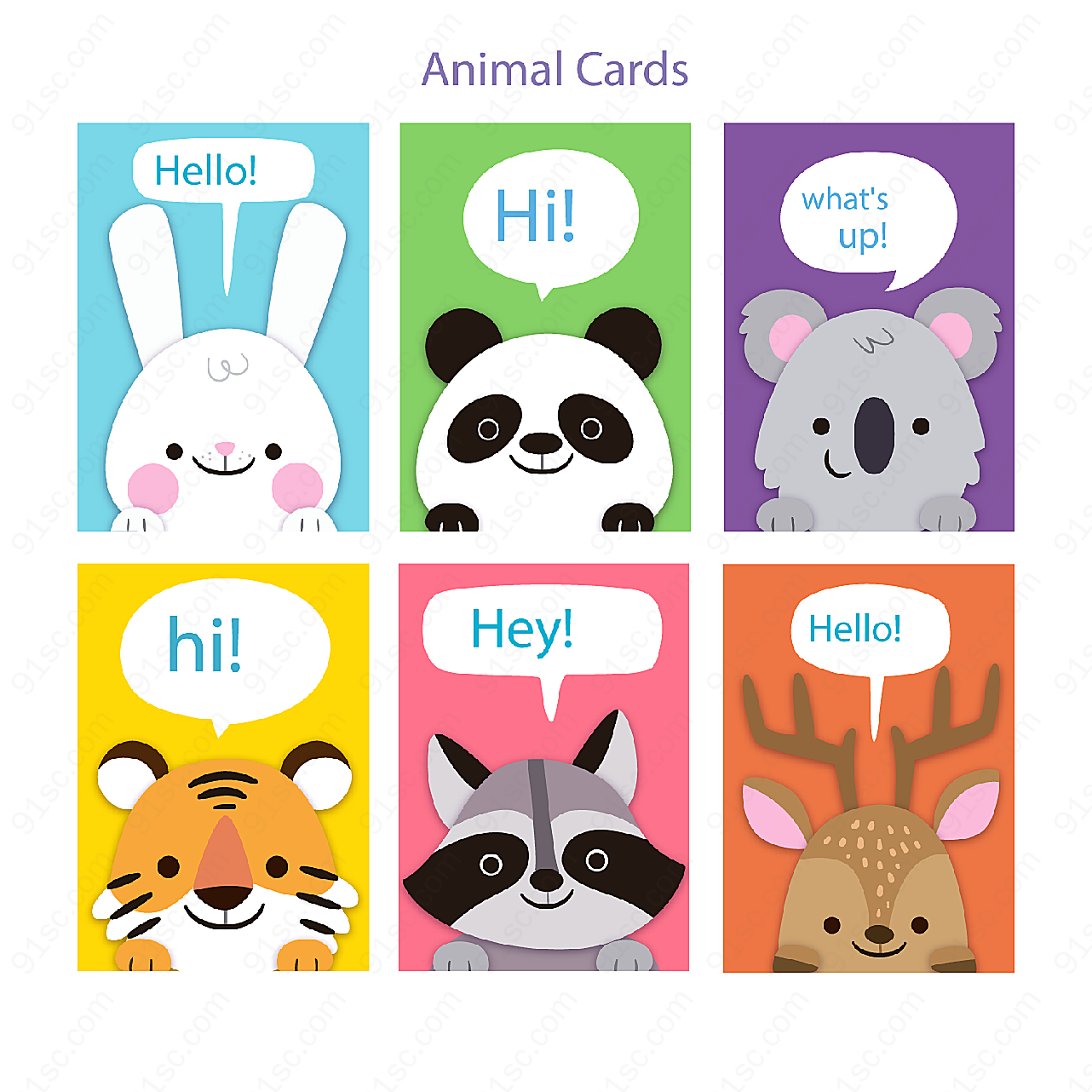 可爱动物问候卡矢量名片卡片