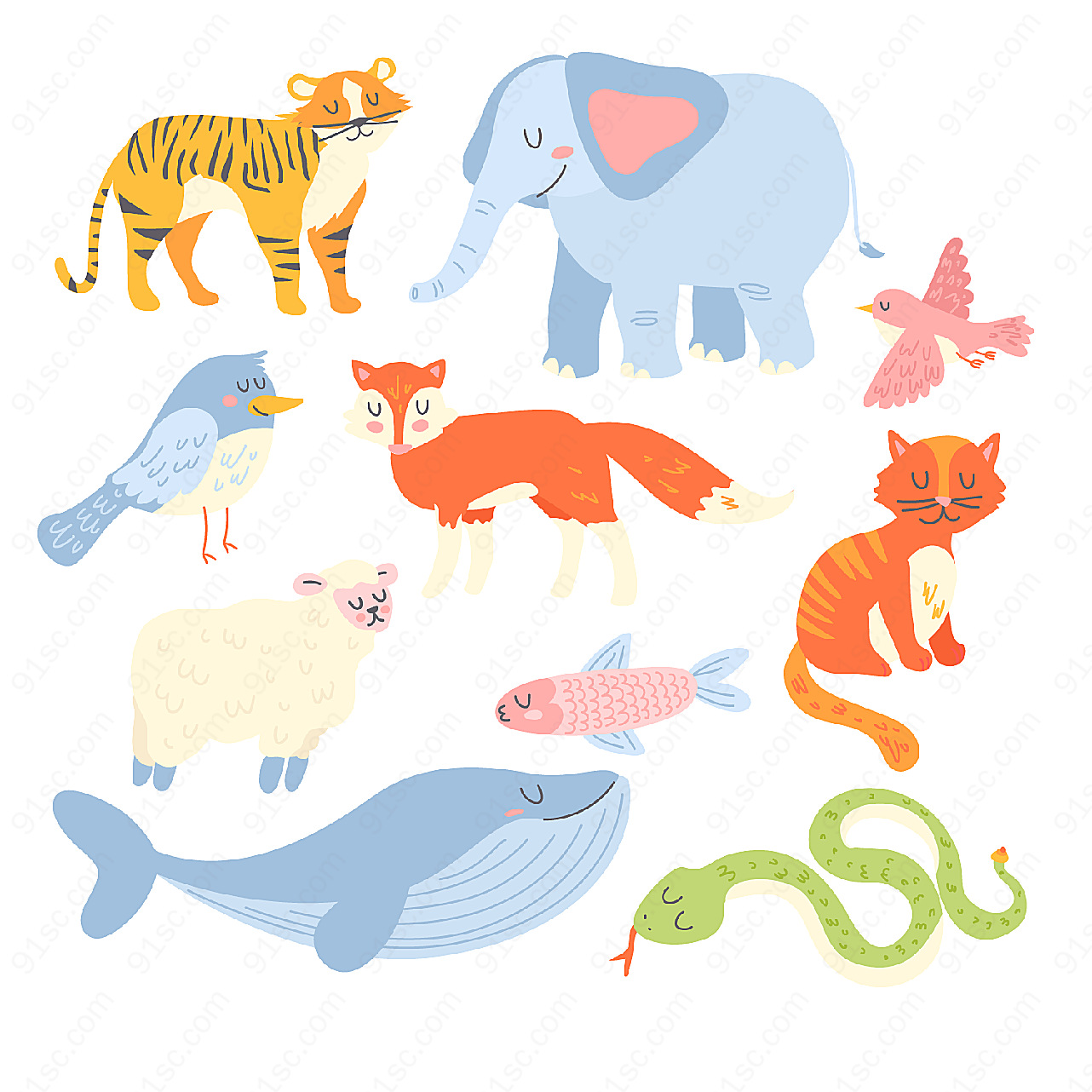 彩色闭眼睛动物动物动物矢量卡通动物
