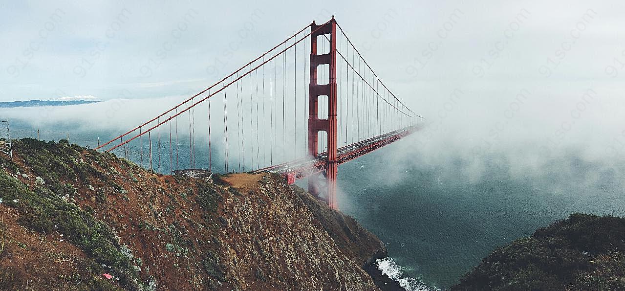 浓雾中的旧金山大桥图片建筑