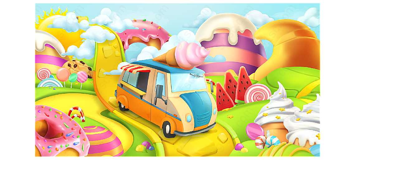 糖果世界和甜品车卡通矢量插画