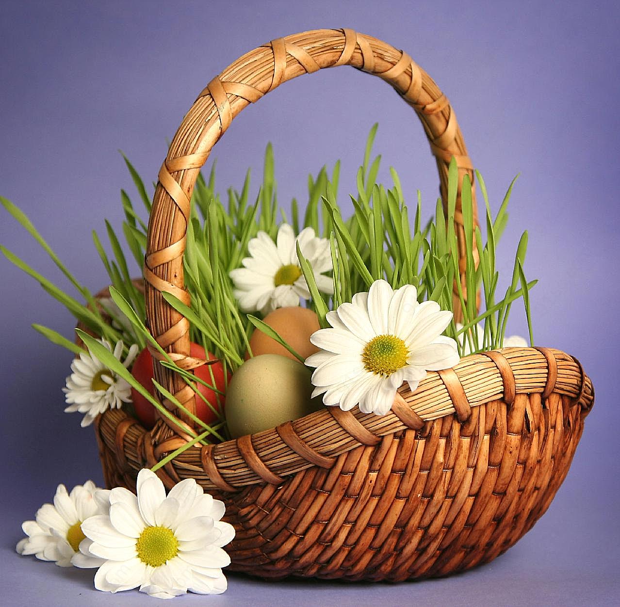 复活节篮子彩蛋鲜花图片节日图片大全