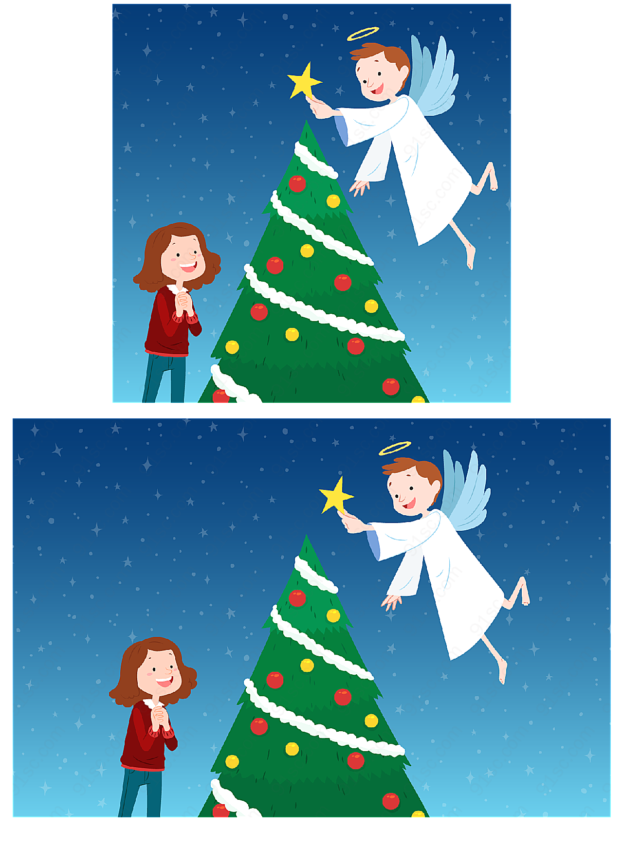 圣诞节女孩和天使矢量圣诞节