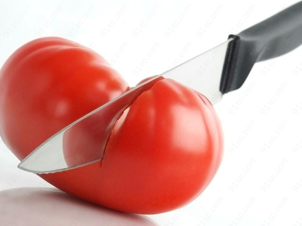 刀切西红柿特写图片蔬菜