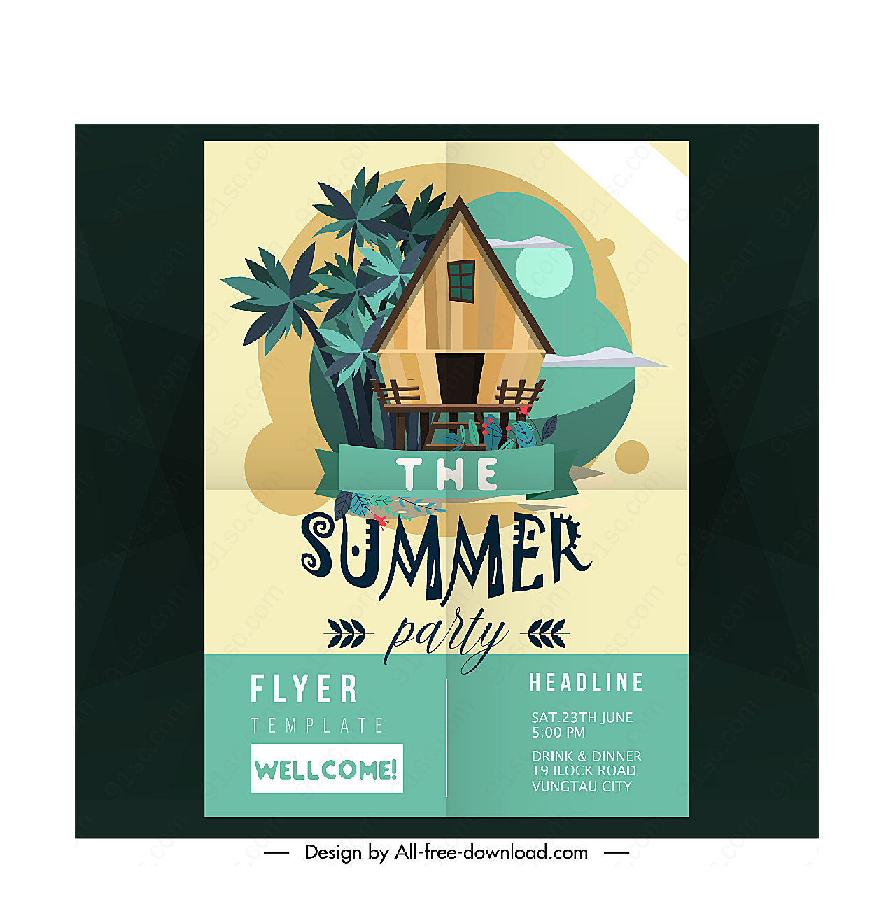 度假屋夏季派对传单平面广告
