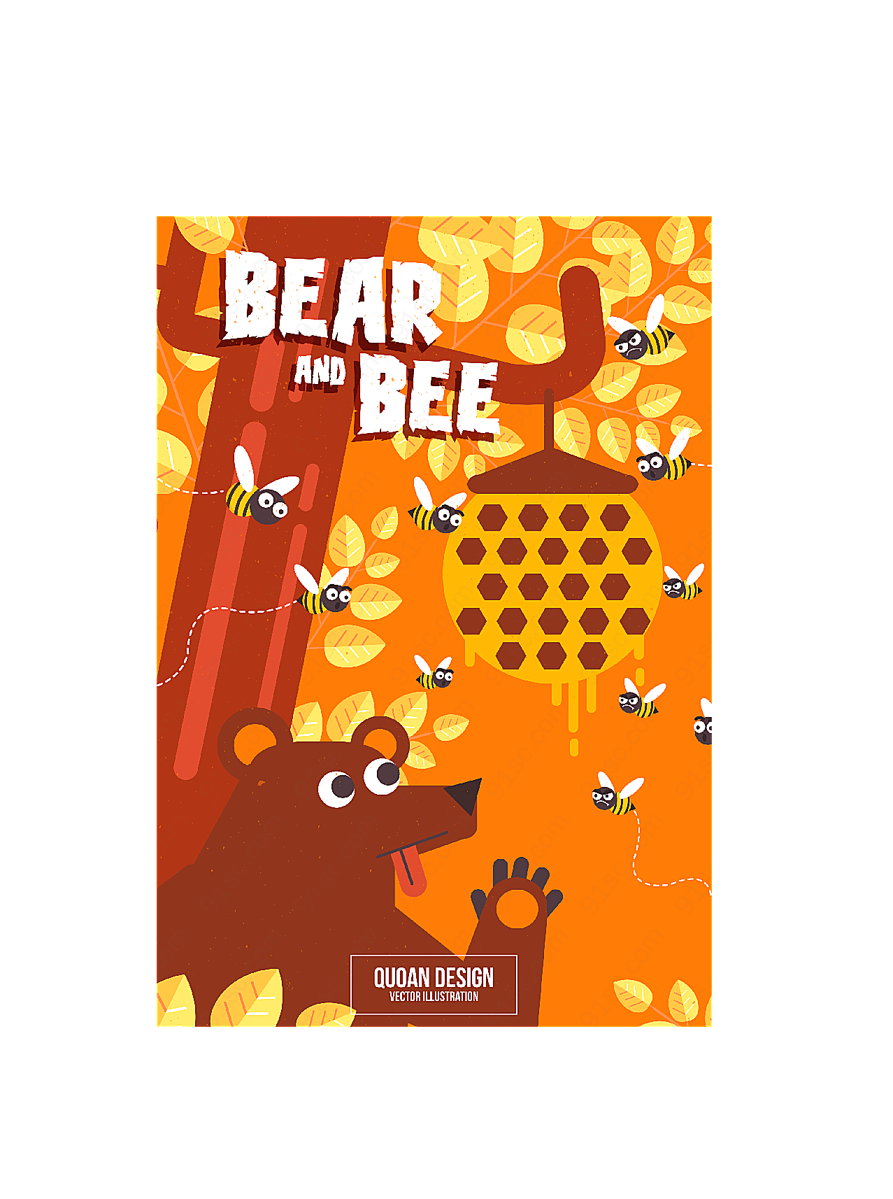 偷蜂蜜的棕熊矢量卡通动物