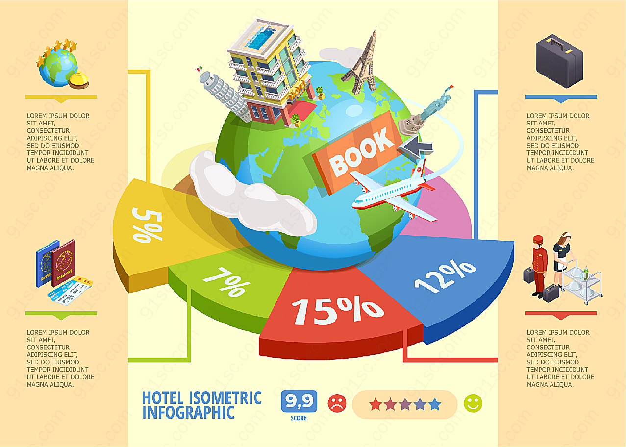 旅行酒店信息图矢量商务金融