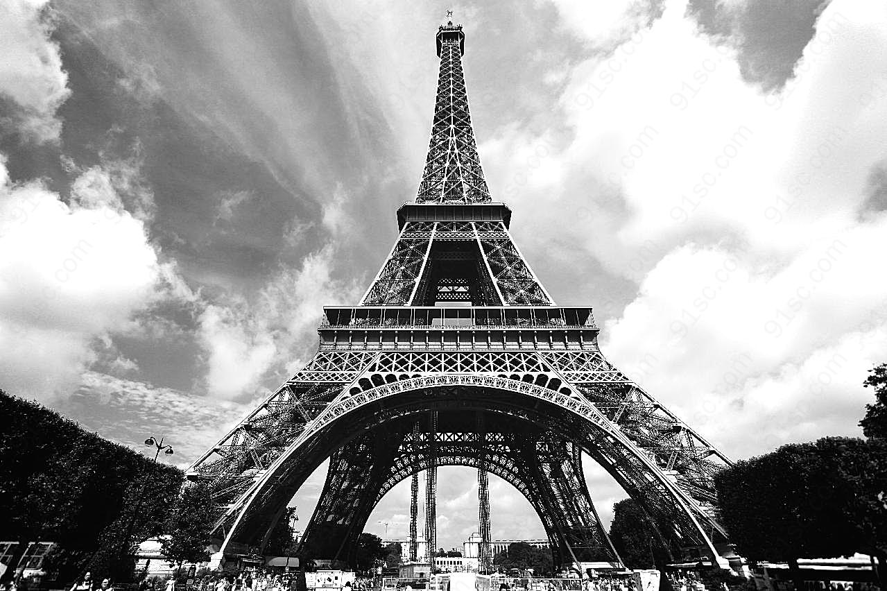 巴黎埃菲尔铁塔黑白图片摄影建筑