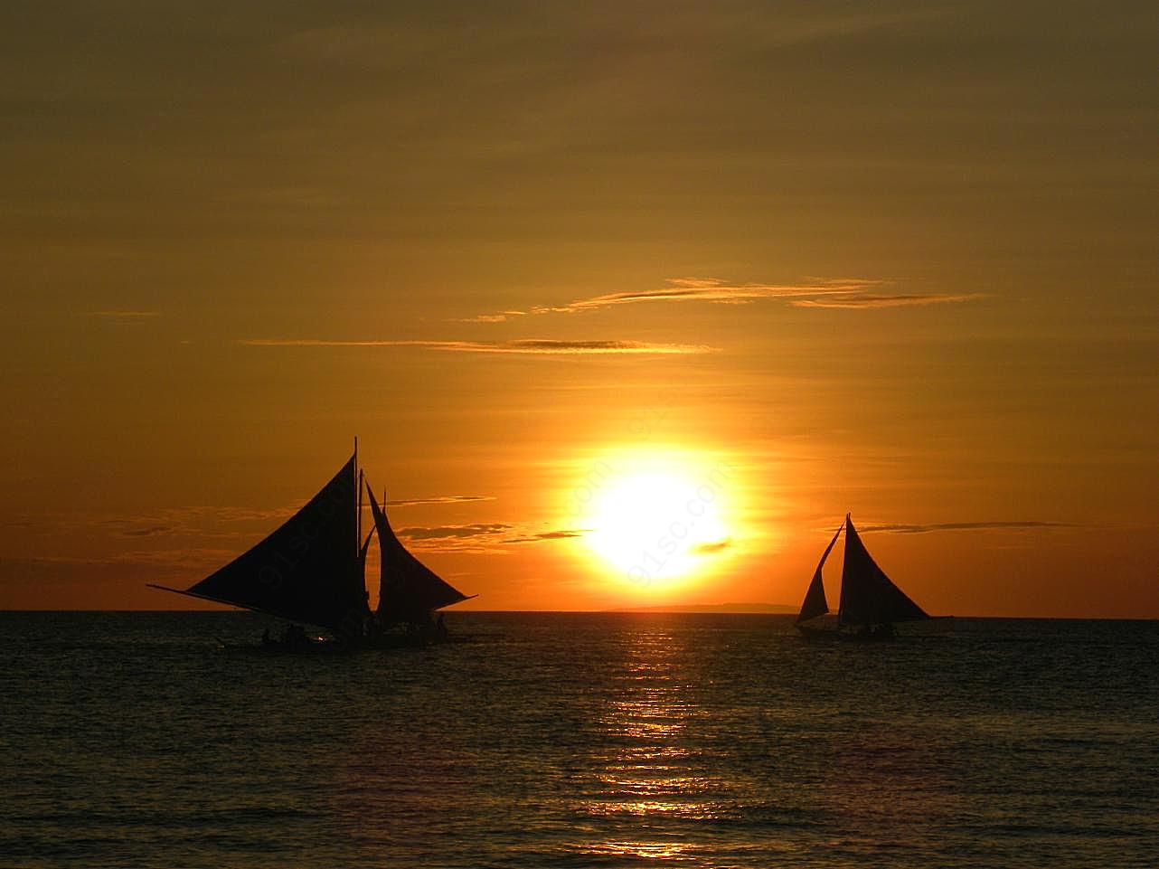 日落帆影图片自然风景