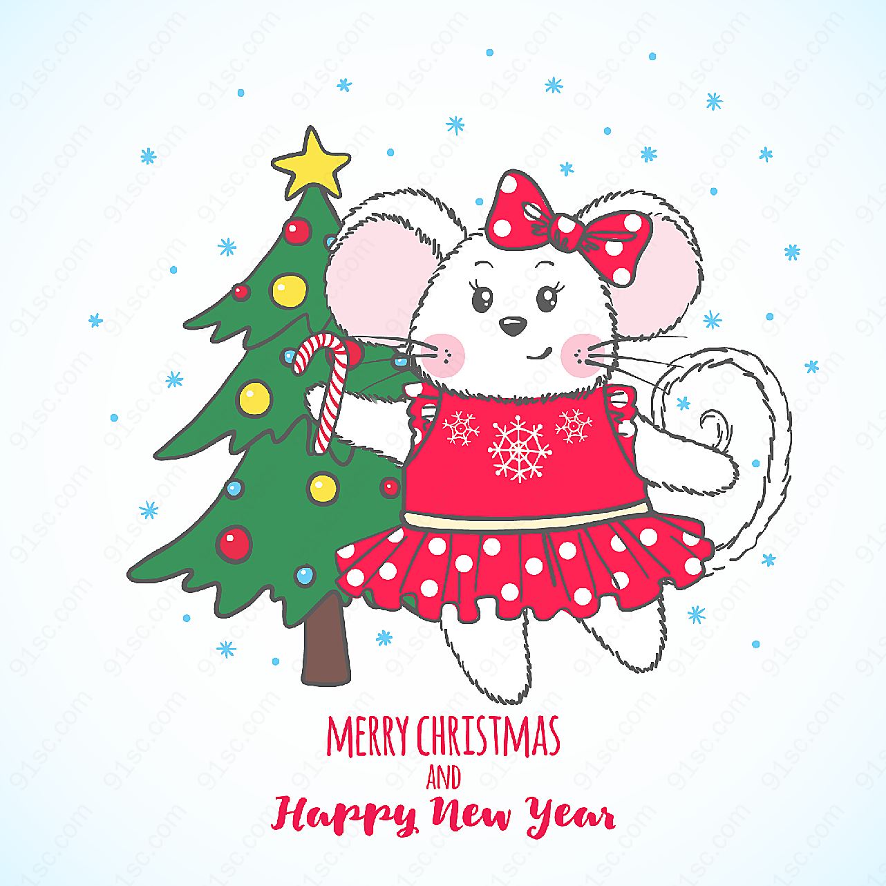 圣诞树和老鼠矢量圣诞节