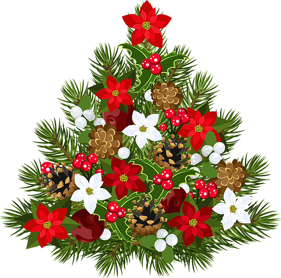 花卉装饰圣诞树矢量圣诞节