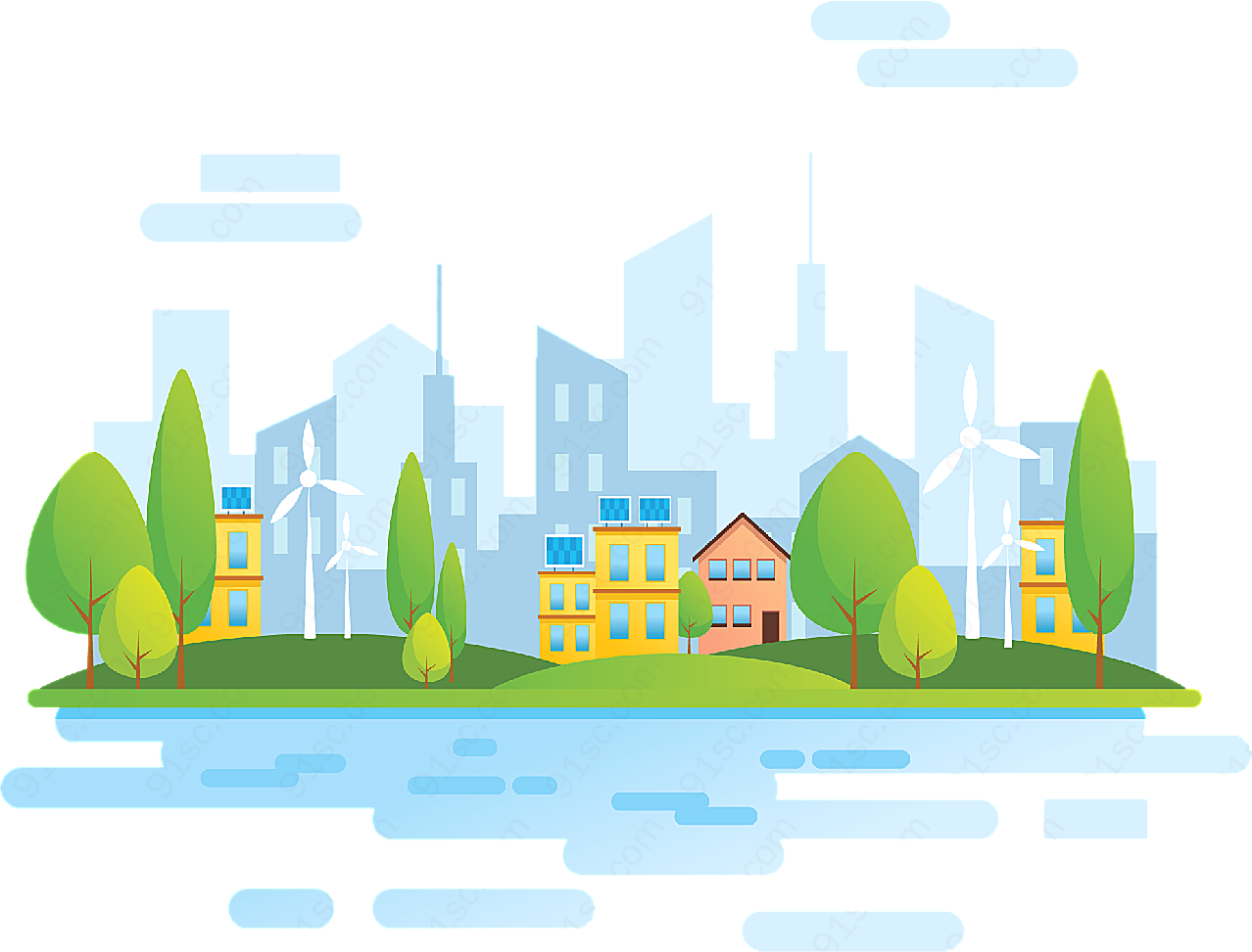 自然能源生态城市矢量建筑景观