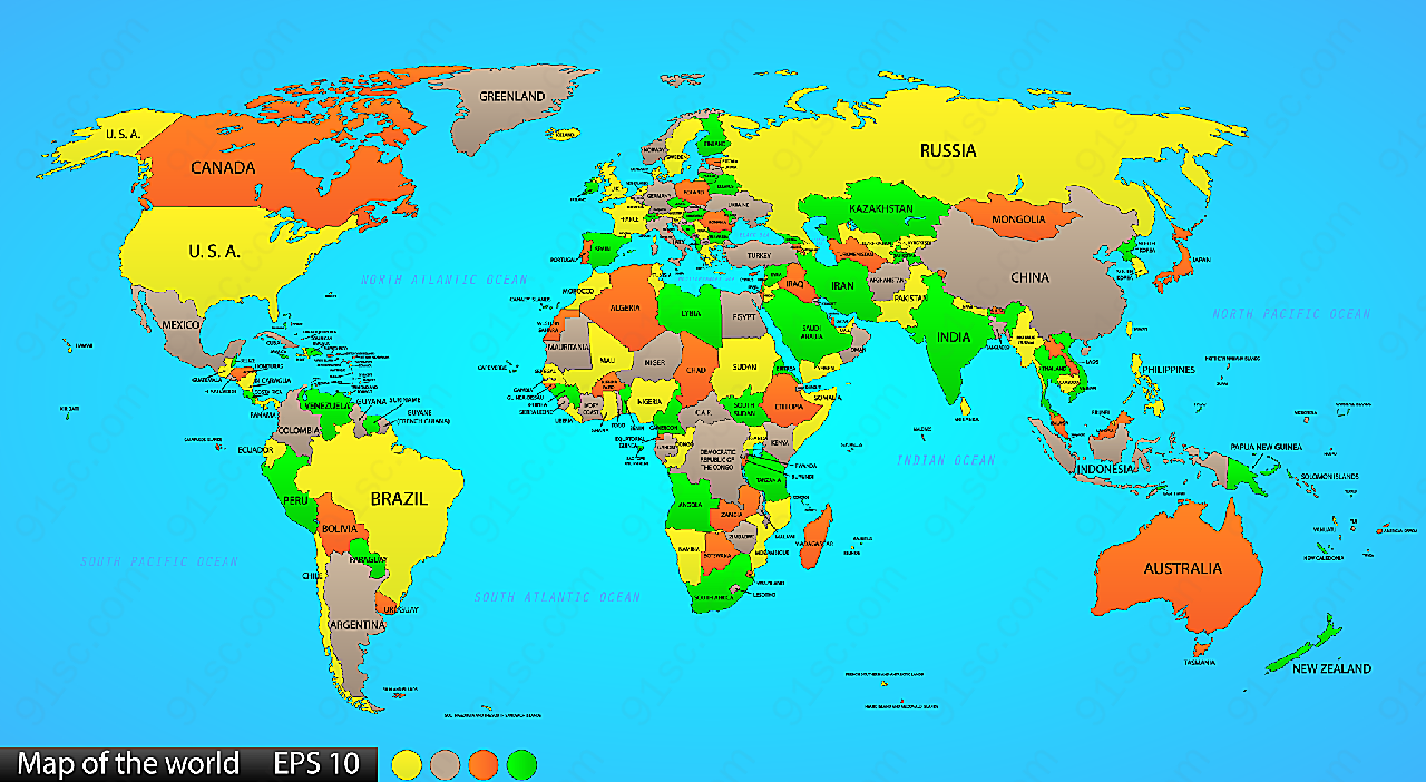 彩色矢量世界地图矢量地图