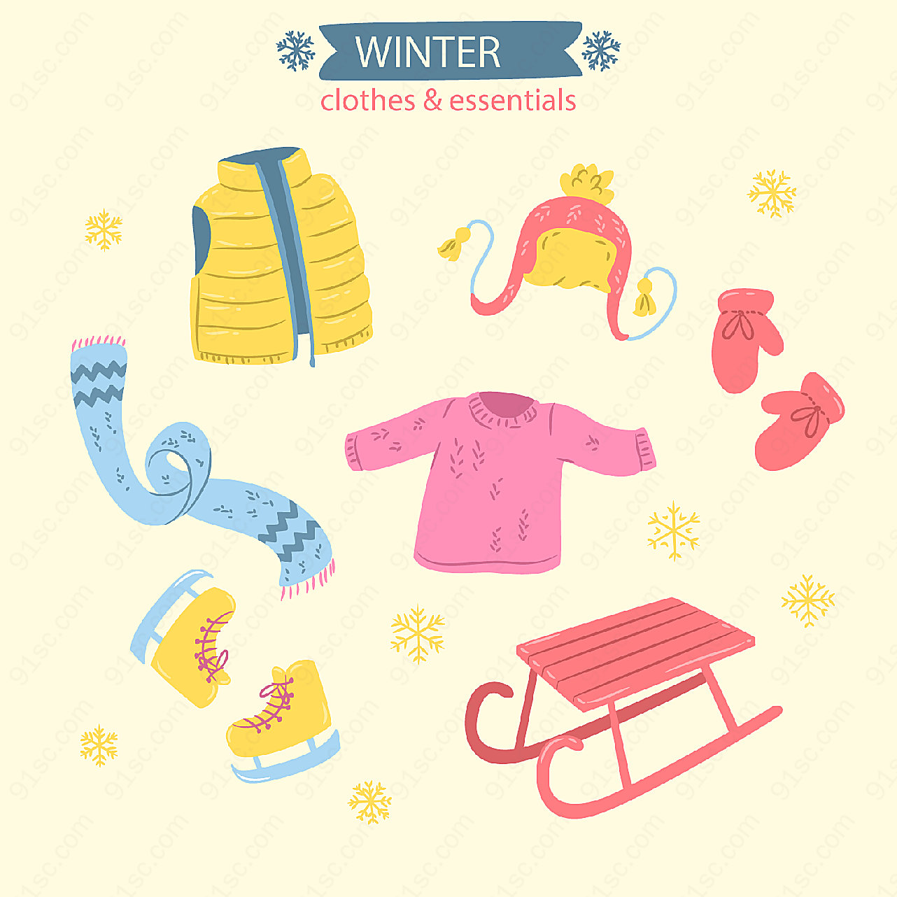 冬季服装和配饰矢量服饰