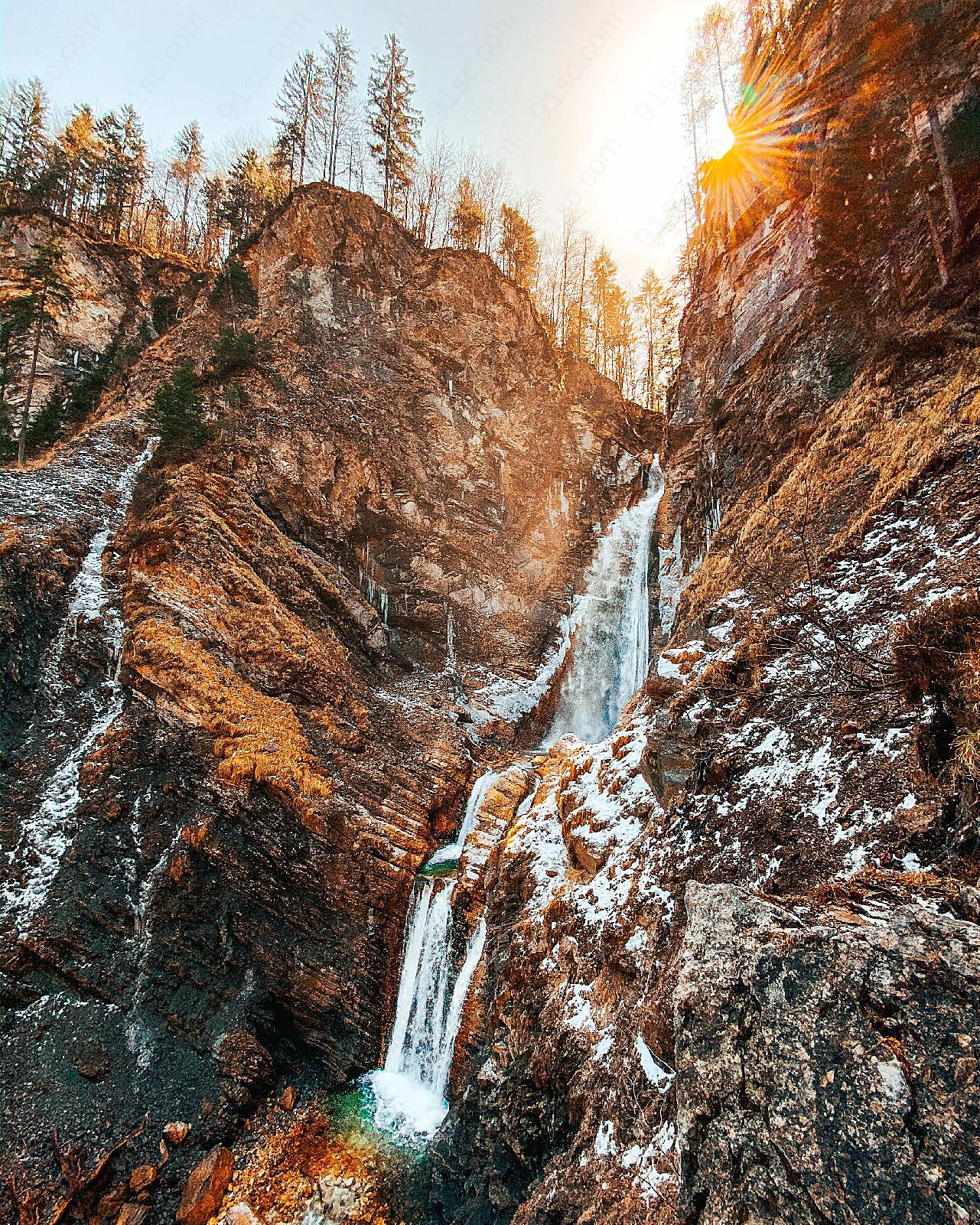 高山瀑布流水美景图片瀑布图片