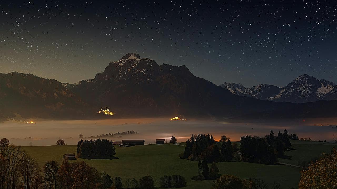 湖边夜景自然风景